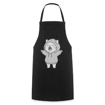 Katze im Hoodie - Kochschürze - Schwarz - Vorne - AI Model Male 185 dark (185cm)