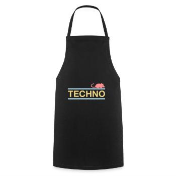 ★ Designfarben änderbar ★ Technomaus (Maus) - Kochschürze - Schwarz - Vorne - AI Model Male 185 dark (185cm)