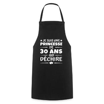 princesse de 30 ans / cadeau anniversaire 30 ans - Tablier de cuisine - noir - Devant - AI Model Male 185 dark (185cm)