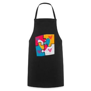 Motif puzzle coeur avec des yeux amour et famille - Tablier de cuisine - noir - Devant - AI Model Male 185 dark (185cm)