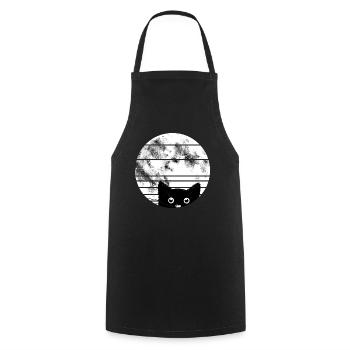 Chat avec lune - Tablier de cuisine - noir - Devant - AI Model Male 185 dark (185cm)