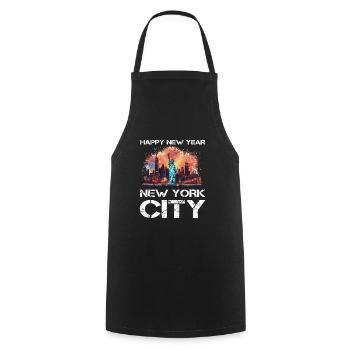 Happy New Year with fireworks in New York - Cooking Apron - black - Front - AI Model Male 185 dark (185cm)