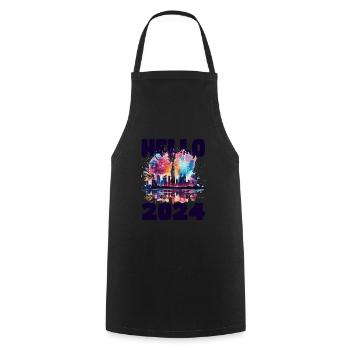 Happy New Year with fireworks in New York - Cooking Apron - black - Front - AI Model Male 185 dark (185cm)