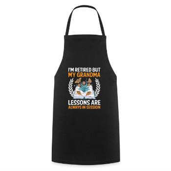 Retired Grandma Pensioner Pension Teacher Teach Re - Cooking Apron - black - Front - AI Model Male 185 dark (185cm)