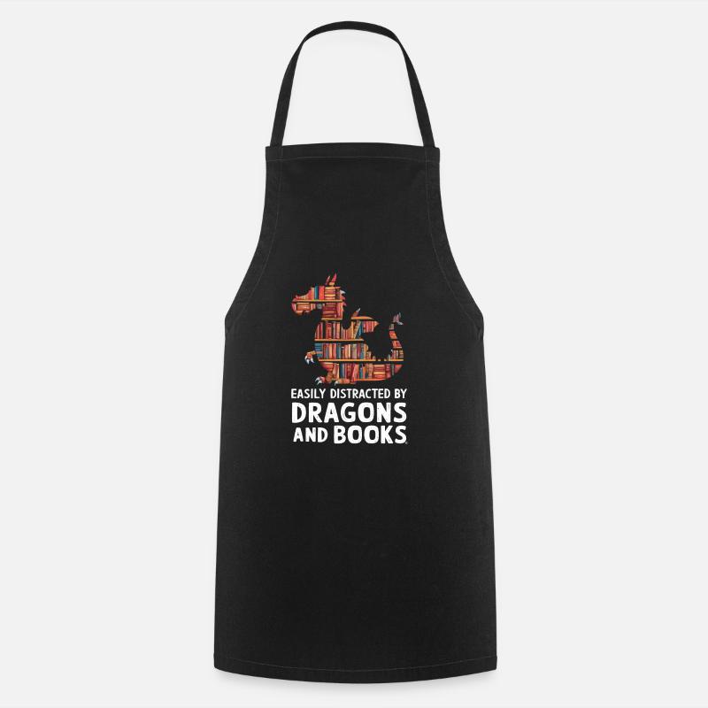 Fantasy Book Lover Dragon avec étagères - Tablier de cuisine - noir