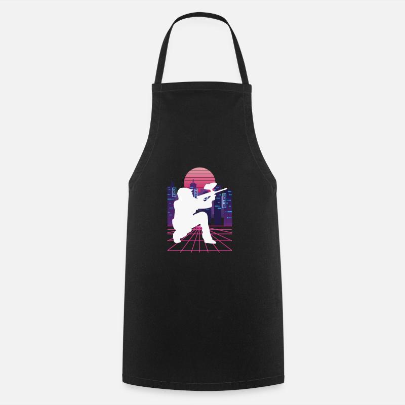 Vaporwave Synthwave Skyline Paintball - Tablier de cuisine - noir