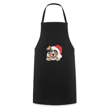 Australian Shepherd Merry Christmas - Cooking Apron - black - Front - AI Model Male 185 dark (185cm)