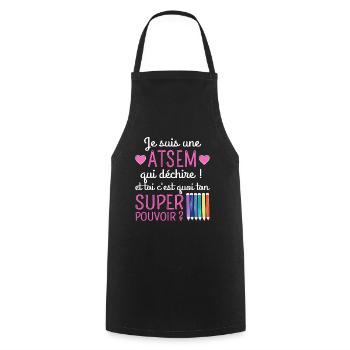 Atsem super pouvoir humour atsem cadeau - Tablier de cuisine - noir - Devant - AI Model Male 185 dark (185cm)
