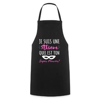 Atsem super pouvoir humour atsem cadeau - Tablier de cuisine - noir - Devant - AI Model Male 185 dark (185cm)