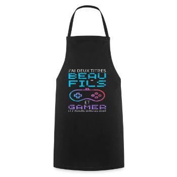 J' ai deux titres beau-fils et gamer cadeau gaming - Tablier de cuisine - noir - Devant - AI Model Male 185 dark (185cm)