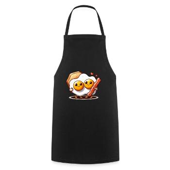 Fried eggs in love with bacon - pair with bacon - Cooking Apron - black - Front - AI Model Male 185 dark (185cm)