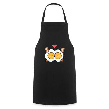 Fried eggs in love with bacon - couple with heart - Cooking Apron - black - Front - AI Model Male 185 dark (185cm)