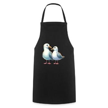 Deux mouettes amoureuses Couple Mouette Côte de la mer du Nord Amour - Tablier de cuisine - noir - Devant - AI Model Male 185 dark (185cm)