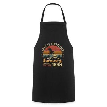 Janvier 1989 Rétro Anniversaire Vintage Cadeau - Tablier de cuisine - noir - Devant - AI Model Male 185 dark (185cm)