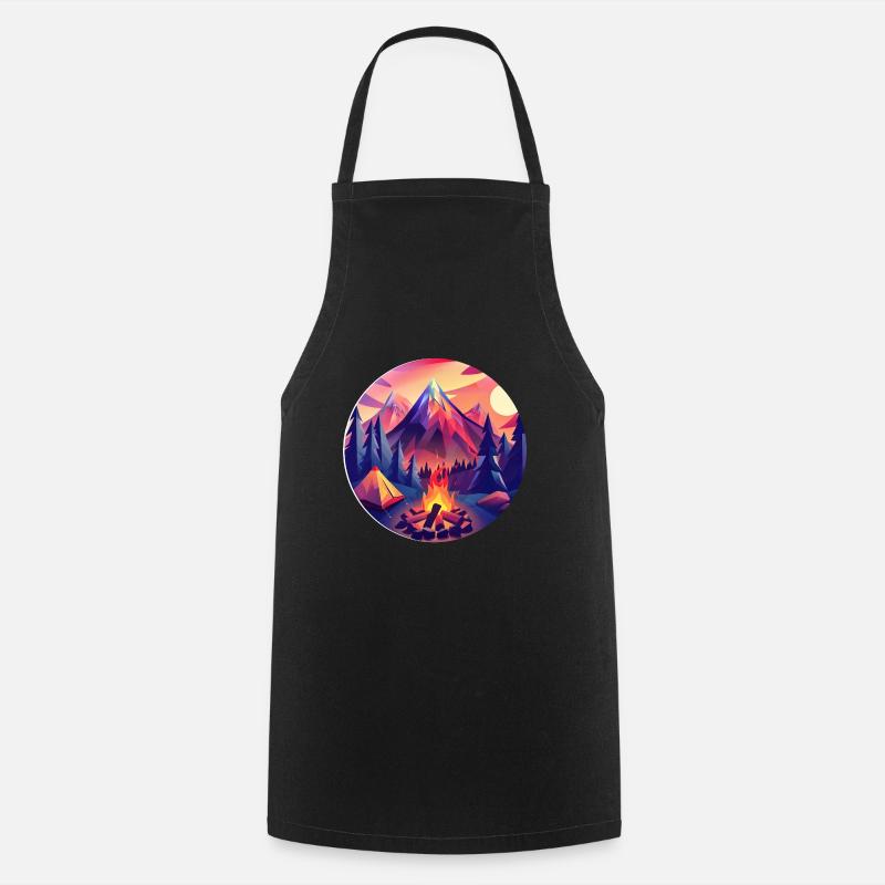 Retro Camping Design – Low Poly Tent & Campfire - Cooking Apron - black