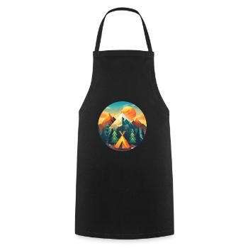Camping Design Moderne Rétro – Tente Low Poly & Montagne - Tablier de cuisine - noir - Devant - AI Model Male 185 dark (185cm)