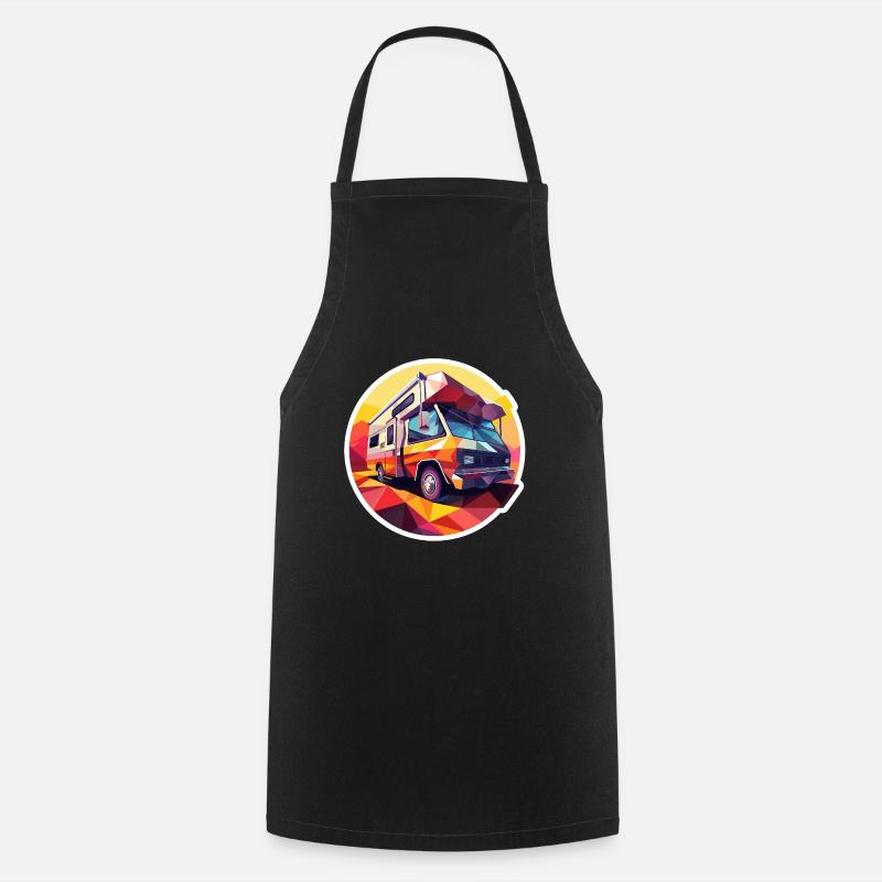 Retro Camping Design – Low Poly Tent & Camper - Cooking Apron - black