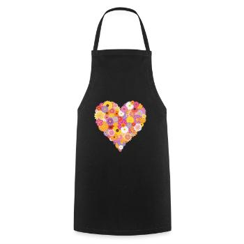 Blumen Herz - Flower Heart - Kochschürze - Schwarz - Vorne - AI Model Male 185 dark (185cm)