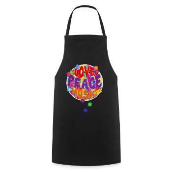 Flower Power Hippie LOVE PEACE MUSIC 2 - Kochschürze - Schwarz - Vorne - AI Model Male 185 dark (185cm)