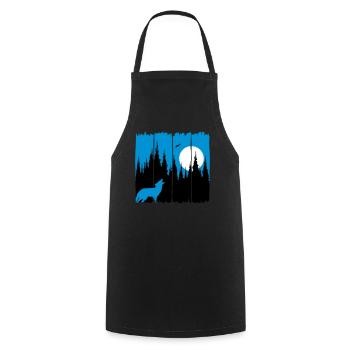 Wolf in front of the moon / sun forest dweller forest animal gift - Cooking Apron - black - Front - AI Model Male 185 dark (185cm)