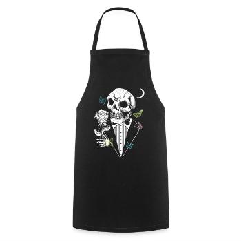 Gentelman Skull mit Rose - Kochschürze - Schwarz - Vorne - AI Model Male 185 dark (185cm)