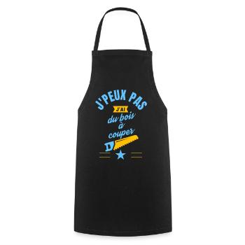 J peux pas j ai du bois à couper bleu jaune - Tablier de cuisine - noir - Devant - AI Model Male 185 dark (185cm)