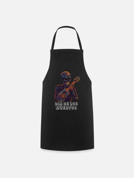 Day of the Dead Skeleton with Guitar Sugar Skull - Cooking Apron - black