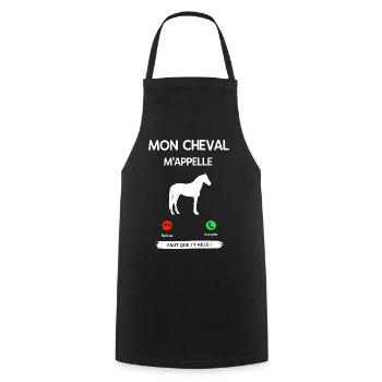 MON CHEVAL M'APPLLE FAUT QUE J'Y AILLE ! - Tablier de cuisine - noir - Devant - AI Model Male 185 dark (185cm)