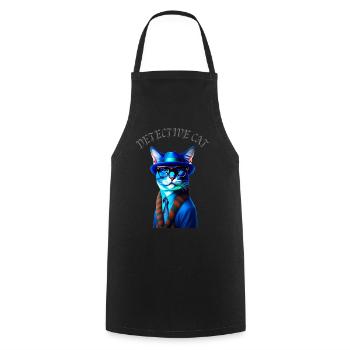 DETECTIVE CAT Blau Katze mit Hut und Brille - Kochschürze - Schwarz - Vorne - AI Model Male 185 dark (185cm)