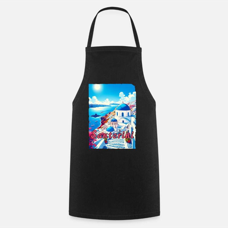 Grèce, souvenirs, vacances, Santorin - Tablier de cuisine - noir