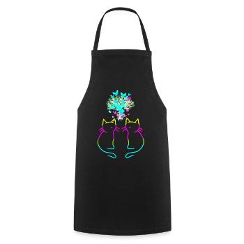80s 90s Retrofe Vintage Cats Cat Natural - Cooking Apron - black - Front - AI Model Male 185 dark (185cm)