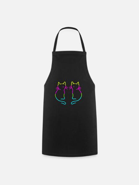 80er 90er Retro Vintage Katzen Regenbogen - Kochschürze - Schwarz