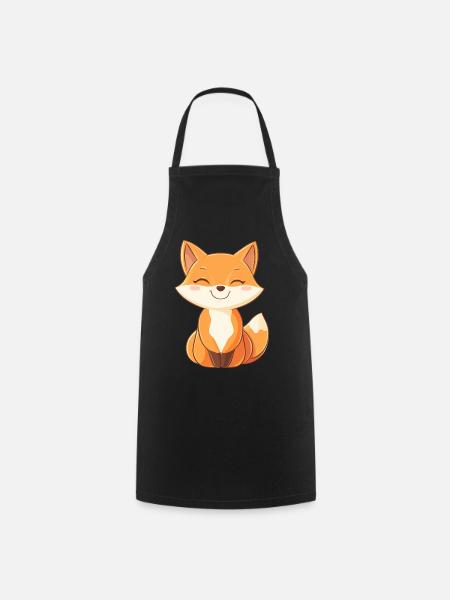 Cute and Happy Fox in Cartoon Style - Cooking Apron - black