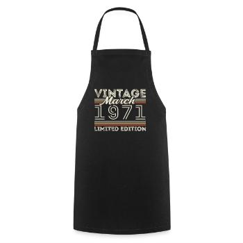 March 1971 Vintage 1971 Birthday Gift March - Cooking Apron - black - Front - AI Model Male 185 dark (185cm)