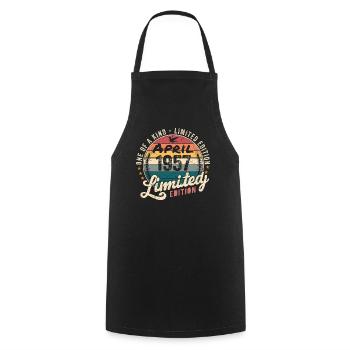 April 1957 Vintage Birthday April 1957 - Cooking Apron - black - Front - AI Model Male 185 dark (185cm)