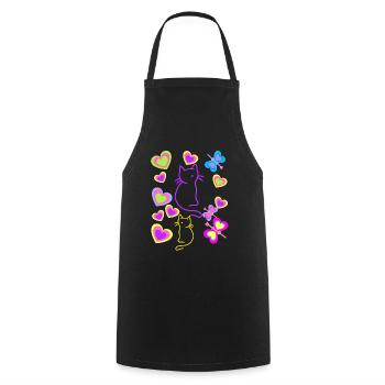 80s 90s Retro Cat Cats Kids Child Vintage - Cooking Apron - black - Front - AI Model Male 185 dark (185cm)