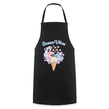 Eiscreme & Delfine Design 🍦🐬🐬 - Kochschürze - Schwarz - Vorne - AI Model Male 185 dark (185cm)