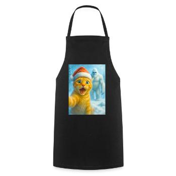  cat, Santa hat, Yeti, Christmas, snow, meme,selfi - Kochschürze - Schwarz - Vorne - AI Model Male 185 dark (185cm)