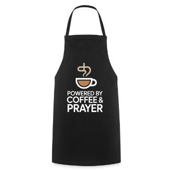 Powered By Coffee And Prayer Kaffeeliebe Glaube - Kochschürze - Schwarz - Vorne - AI Model Male 185 dark (185cm)