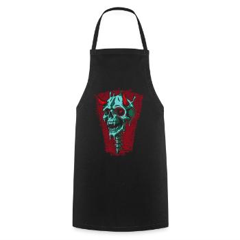 Turquoise Skull with Horns - Cooking Apron - black - Front - AI Model Male 185 dark (185cm)