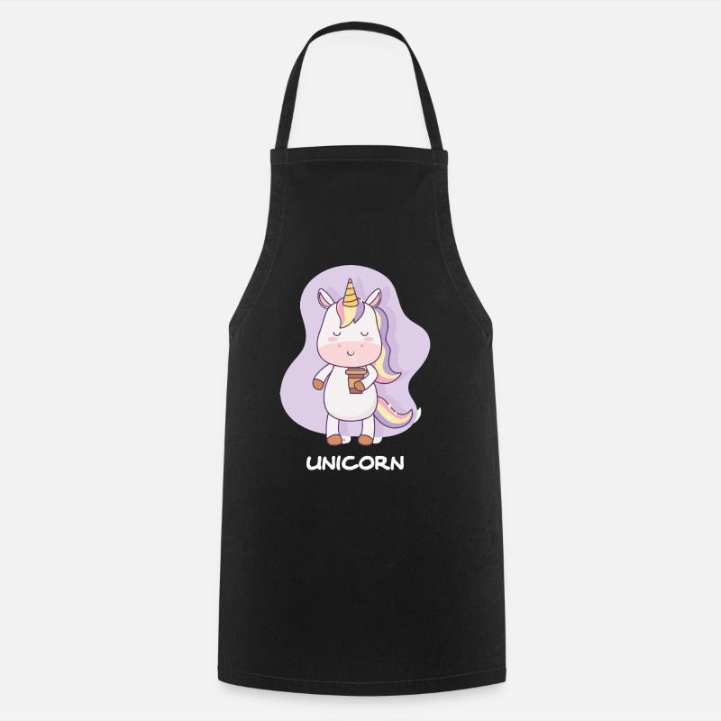 Coffee-drinking unicorn - Cooking Apron - black