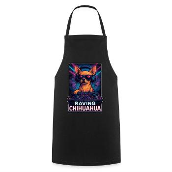 Raving Chihuahua – DJ Hund im Retro Rave Club - Kochschürze - Schwarz - Vorne - AI Model Male 185 dark (185cm)