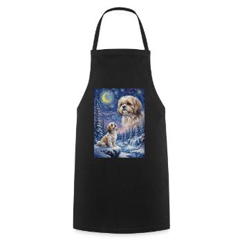 Hurlant à la Lune Mème Chien Shih Tzu - Tablier de cuisine - noir - Devant - AI Model Male 185 dark (185cm)