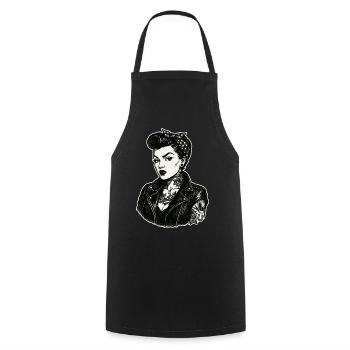 Rebellisches 50s Pin-Up Girl Lederjacke - Kochschürze - Schwarz - Vorne - AI Model Male 185 dark (185cm)