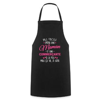 maman et commerçante à la fois - maman commerçante - Tablier de cuisine - noir - Devant - AI Model Male 185 dark (185cm)