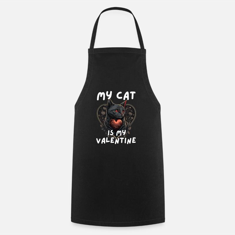 Valentinstag-Katze - Kochschürze - Schwarz