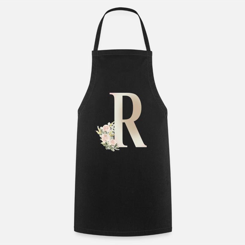 Lettre R avec fleurs - Tablier de cuisine - noir
