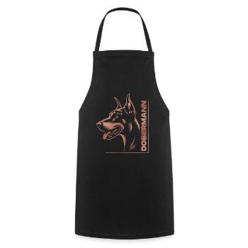 Doberman pinscher, dog head, drawing rose gold - Cooking Apron - black - Front - AI Model Male 185 dark (185cm)