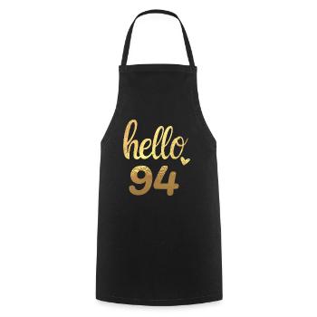 Hello 94 gold - Cooking Apron - black - Front - AI Model Male 185 dark (185cm)