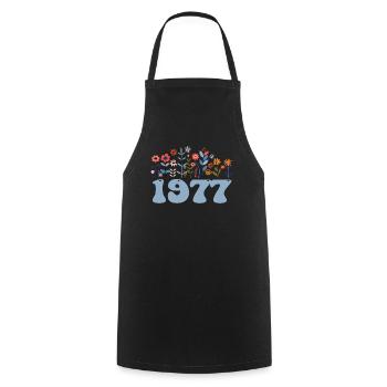 1977 Floral Pattern 1977 Floral Theme Floral 1977 - Cooking Apron - black - Front - AI Model Male 185 dark (185cm)